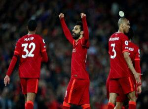 Liverpool players celebrate victory over Villarreal