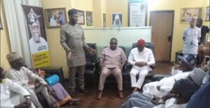 Wike and others at the residence of Chief Bode George, the leader of PDP in Lagos