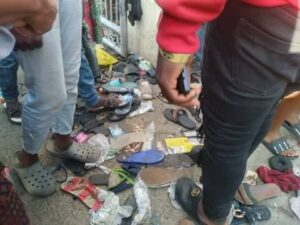 Shoes left behind at the venue of the stampede in Rivers