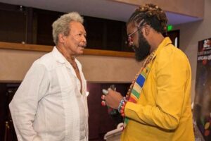 Earl Lovelace and Onyeka Nwelue in Port of Spain, Trinidad & Tobago.