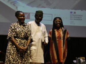 (l -r) Molara Wood, Kunle Ajibade, Aderinsola Ajao after the event organised by Screen Out Loud_ Photo by Adefoyeke Ajao