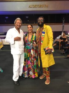 Onyeka Nwelue in Port of Spain, Trinidad & Tobago, with Earl Lovelace.