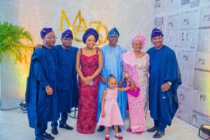 Mr MIke Aoyinfa and his immediate family members at a surprise party held to celebrate his 70th birthday