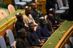 President Muhammadu Buhari before addressing with some governors and officials at the 77th Session of the UN General Assembly on Wednesday at UN headquarters in New York.