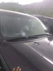 Vehicle of SDP Governorship candidate, Murtala Ajaka with gunshot marks allegedly attack by gunmen in Kogi governor's convoy