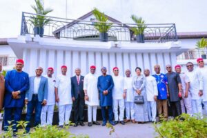Governor Babajide Sanwo-Olu of Lagos State, Governor Hope Uzodimma of Imo and Igbo leaders after the meeting
