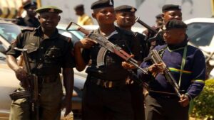 Policemen holding firearms in Nigeria