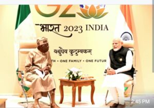 President Bola Ahmed Tinubu and with Prime minister of India, Shri Narendra Modi,during Bilateral Meeting with India Prime minister,at Bharat Mandapam,New Delhi,India 10/09/23