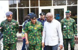 Governor Siminalayi Fubara with the security chiefs after the emergency security council meeting on Sunday