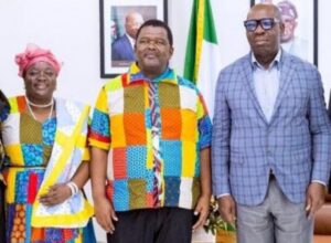 L-R: Namibia Ambassador, Humphrey Geiseb, his wife, Lena, Governor Godwin Obaseki