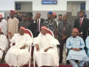 Kwankwaso, Governor Yusuf and Speaker of House of Assembly at International Wing, MAKIA during the departure of the students Friday morning