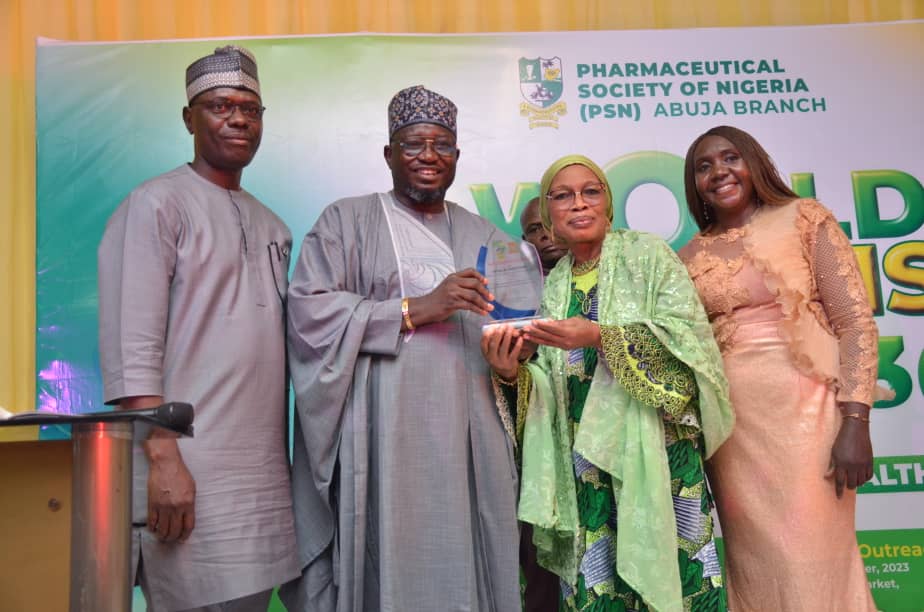 Dr Francis Agbo was conferred with a special recognition award by the Abuja chapter of the Pharmaceutical Society of Nigeria, (PSN) at the event organized to celebrate World Pharmacists' Day at the International Conference Centre, last Monday.