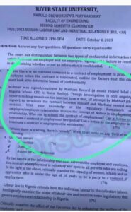 Sample of the Rivers State University RSU Faculty of Engineering question.