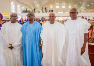 Gov Oyebanji, second right and former Governors Fayemi, left; Adebayo, second left; and Fayose, extreme right