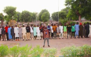 Abba and his 40 boys at the Bompai police headquarters, Kano