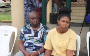 Suspected serial Child trafficker,Happiness Enyinnaya Iheukeumere, aka 'Dr Hagi"and Ifesinachi Opara paraded by the CP Nwonyi Polycarp Emeka Commissioner of Police Rivers State