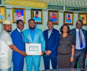 LR: Mr. Armstrong Akintunde, MD/CEO Aerofield Homes Ltd, Mr. Adewale Raji - GMD / CEO Odu'a Investment Company Ltd, Mr. Adetilewa Adetomiwa, Principal Consultant to Aerofield Homes, Mr. Abdulrahman Yinusa, Group Chief Financial Officer, Mrs. Abiola Ajayi, Company Secretary / Head of Legal and Mr. Oyeyemi Ejidiran, MD, Wemabod Ltd.
