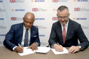 L-R: Seyi Kumapayi, Executive Director, African Subsidiaries, Access Bank PLC, and Admir Imami, Director & Head of Trade and Supply Chain Finance, British International Investment at the official signing of the $60 million trade finance facility for Access Bank PLC in Nigeria and five of its pan-African subsidiaries in Lagos, recently.