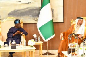 Minister of investment Khalid Al Falih and President Bola Tinubu during Saudi Nigeria Roundtable Meeting at Riyadh,Saudi Arabia