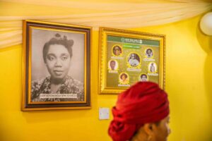 A portrait of the Founders of New Era Girls Secondary School adorn the wall of the newly commissioned hall_ Photo credit Efunla Ayodele