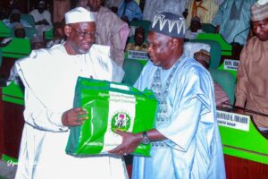 Governor Namadi presenting the appropriation bill to the Speaker of Jigawa State House of Assembly