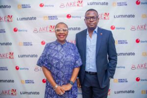 Lola Shoneyin, Convener, Ake Arts and Book Festival and Mr Maurice Igugu, Chief Marketing Officer, Sterling Bank Photocredit Efunla Ayodele