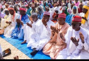 Hon. Jibrin, Ulamas and supporters during the special prayer at his country home on Sunday
