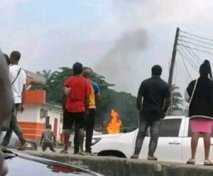 Scene of fire at Hydropet Petroleum Station at Rumuokrushi axis of Port Harcourt today Tuesday November 28.