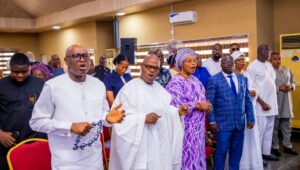 Former Governor Segun Oni with the incumbent, Biodun Oyebanji , worshipping at Ekiti Govt House Chapel