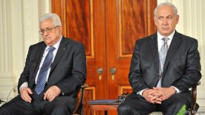 Benjamin Netanyahu, right and Mahmud Abbas