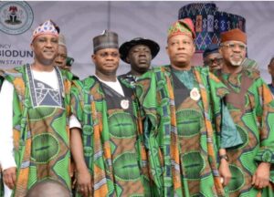 From right: Gov Abiodun, VP Shettima, Gov Yahaya Bello and others