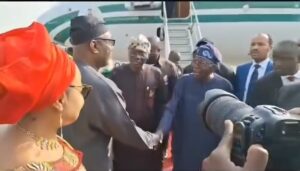President Tinubu lands in Lagos