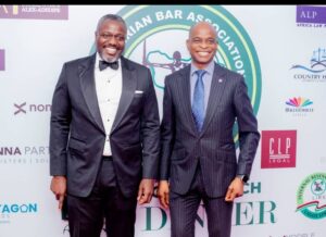 Polaris Bank CEO, Adekunle Sonola (right) with the Chairman of the NBA Lagos Dinner Committee, Adeleke Alex-Adedipe during the branch Annual Law Dinner event which held in Lagos at the weekend