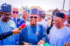 VP Shettima flanked by Former APC Nat'l Chairman,Abdullahi Adamu and Gov. Sule