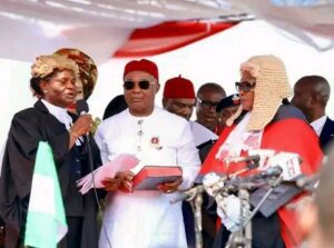 Governor Hope Uzodimma taking at Dan Anyiam Stadium for his second tenure.