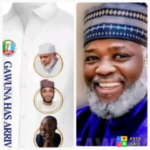 Dr. Nasiru Yusuf Gawuna, right, and one of the branded sovernirs distributed by Hon. Seyi to APC supporters in Kano, awaiting the Supreme Court verdict