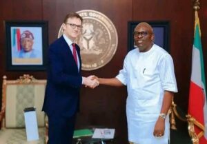 Richard Montgomery, British High Commissioner to Nigeria and Governor Siminalayi Fubara of Rivers State at Government House,Port Harcourt