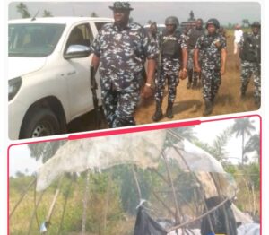 Top: The Police combing the kidnappers' hideouts (below)