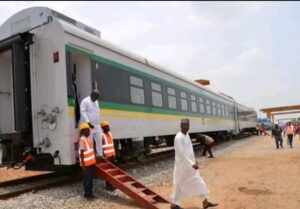 A train and a newly laid rail track
