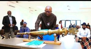 Governor Siminalayi Fubara presenting the 2024 Budget Appropriation Bill to Edison Ehie led Lawmakers on December 13,2023