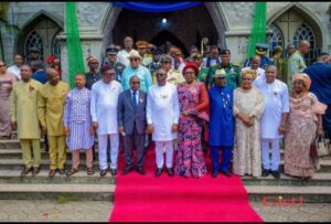 Gov. Fubara, Prof. Odu, Justice Mary Odili & Sir Dr. Peter Odili during the Thanksgiving Service in Commemoration of the 2024 Armed Forces Remembrance Day at St. Cyprian's Anglican Church on Sunday