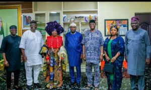 Senator Babafemi Ojudu, second left,Chief (Mrs) Nike Okundaye, Governor Oyebanji, Omoba Yemisi Shyllon and others