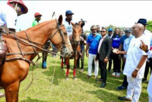 On Saturday, January 20, 2024, Gov. Siminalayi Fubara kicking off of the 2024 NPA Port Harcourt International Polo Tournament at the Polo Club on Saturday