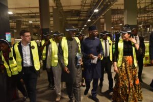 Honourable Minister of Industry Trade, and Investment, Dr. Doris Uzoka-Anite, and others during the tour of, Manufacturing companies