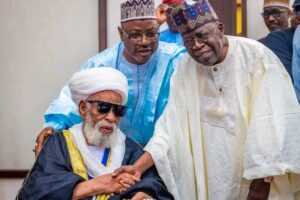 President Tinubu, right, received a delegation from the Global Tijaniyya Movement, led by Khalifa Muhammad Mahe Niass, at the Presidential Villa in Abuja