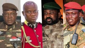 Abdourahmane Tchiani of Niger, Brice Nguema of Gabon, Assimi Goita of Mali and Ibrahim Traore of Burkina Faso