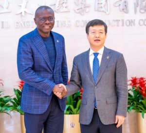 Governor of Lagos State, Mr. Babajide Sanwo-Olu (right) with President of the China Civil Engineering Construction Corporation (CCECC), Mr. Chen Sichang during the governor’s meeting with the corporation’s management at its headquarters in Beijing, China, on Thursday, 1 February 2024.