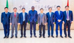 from second left: Deputy Managing Director, China Civil Engineering Construction Corporation (CCECC) Nigeria Ltd. Mr. Jacques Liao; Vice President of CCECC, Mr. Michael Jiang; Governor of Lagos State, Mr. Babajide Sanwo-Olu; President of CCECC, Mr. Chen Sichang; Chairman, CCECC Nigeria Ltd., Mr. Jason Zhang and other top officials of CCECC during the governor’s meeting with the corporation’s management at its headquarters in Beijing, China, on Thursday, 1 February 2024.