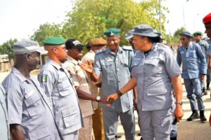 Comptroller Dauda introducing officers to the Zonal Coordinator Zone B, Kaduna during her visit to Maigatari Border Station located in Jigawa State