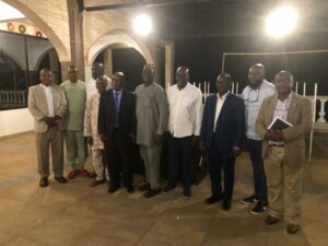 Executives of NIDO BoT after the meeting at Sea Coach at Aberdeen in Freetown From Left: Rev. Titus, Remi Okarfo, Capt. Jaji, Dr Anyaso, Pres Oyebola, Arch Onomake, Kunle , Alh Hashim